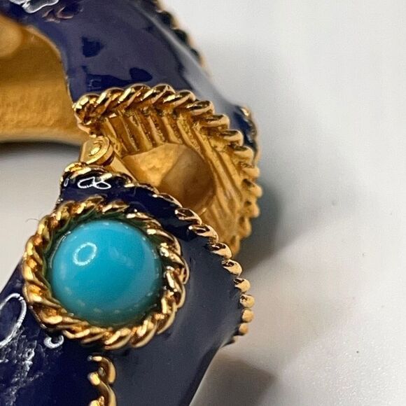 Kenneth Jay Lane Gold Lapis Turquoise Hinged Bangle - Picture 3 of 13